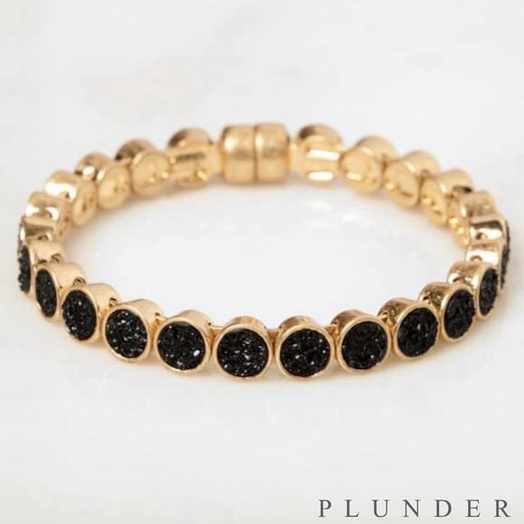 Plunder Jewelry - New Plunder “Cliff” Black Druzy Magnetic Bangle Bracelet (7.5”)